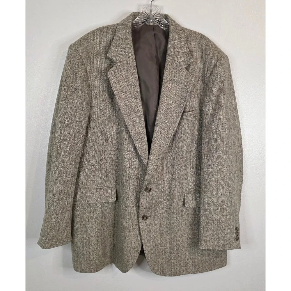 Haggar Imperial Blazer Mens 48 Brown Herringbone Wool Silk Sport Coat Jacket